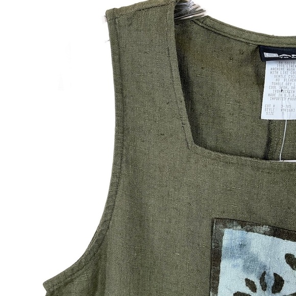 Dare To Dress Vintage Sleeveless Linen Green Floral Langenlook Dress 5 - Picture 4 of 12